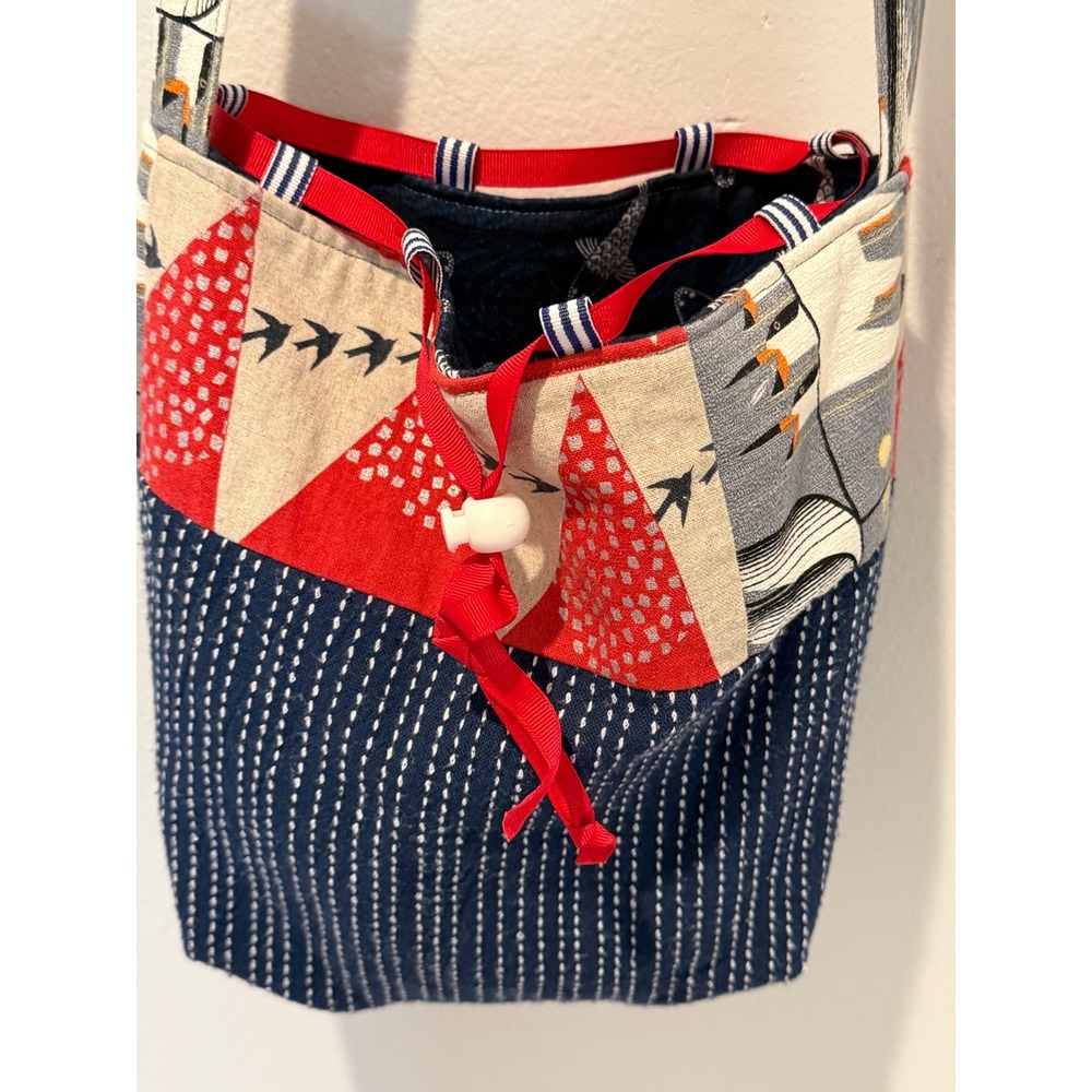 Vintage Handmade Japanese Komebukuro Reversible Rice Bag Crossbody Purse